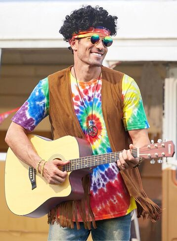 Mainfini Hippie Costume for Men Cotton Tie Dye Shirt Accessories 60s 70s Outfits (S-XXL) in Saudi Arabia