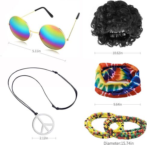 Mainfini Hippie Costume for Men Cotton Tie Dye Shirt Accessories 60s 70s Outfits (S-XXL) in Saudi Arabia