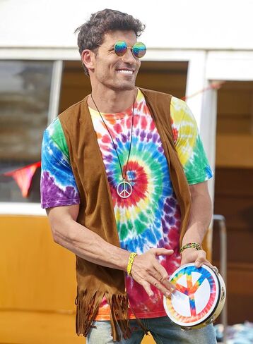 Mainfini Hippie Costume for Men Cotton Tie Dye Shirt Accessories 60s 70s Outfits (S-XXL) in Saudi Arabia