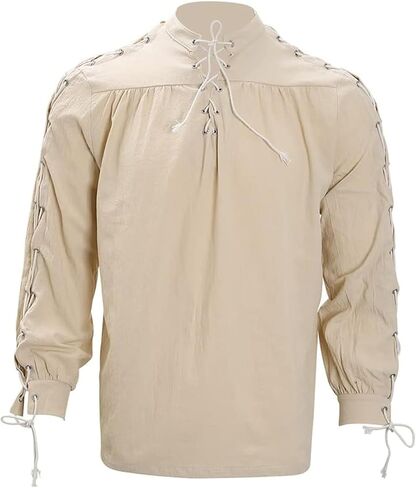 Mens Retro Loose Linen Pirate Shirt Renaissance Steampunk Viking Top Medieval Victorian Gothic Costume Halloween in Saudi Arabia