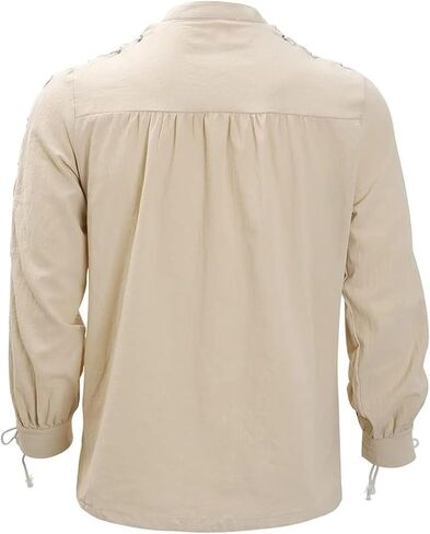 Mens Retro Loose Linen Pirate Shirt Renaissance Steampunk Viking Top Medieval Victorian Gothic Costume Halloween in Saudi Arabia