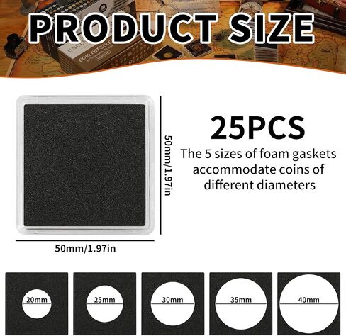 25 قطعة من كبسولات العملات المعدنية من العم بول، حاملات للعملات المعدنية مع 5 مقاسات من الحشيات السوداء 20/25/30/35/40 مم، حافظات عملات معدنية شفافة لمستلزمات جمع العملات المعدنية سنتات الدولار الفضي in Kuwait