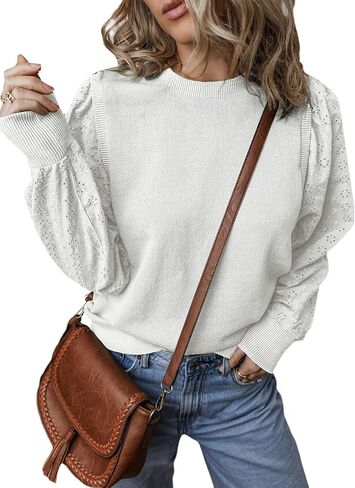 EVALESS Sweatshirt for Women Casual Long Sleeve Hollow Out Lace Embroidered Pullover Tops Loose Fit Crewneck Shirts in Saudi Arabia