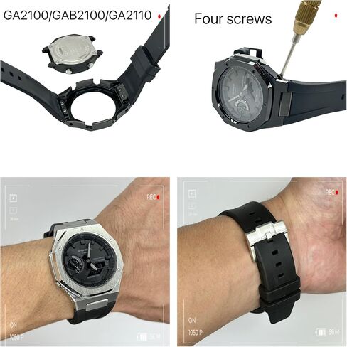 طقم تعديل Casioak إطار ساعة مثمن من الفولاذ المقاوم للصدأ وحزام من المطاط الفلوري لـ Casio G-SHOCK GA-B2100/GA-2100/GA-2110 in Saudi Arabia