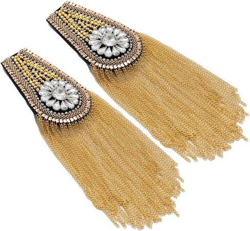 1 Pair Crystal Beads Shoulder Epaulette Gold Tassel Blazer Shoulder Epaulets Punk Fring Shoulder Badge Brooch Pin in Kuwait