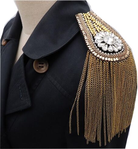 1 Pair Crystal Beads Shoulder Epaulette Gold Tassel Blazer Shoulder Epaulets Punk Fring Shoulder Badge Brooch Pin in Kuwait