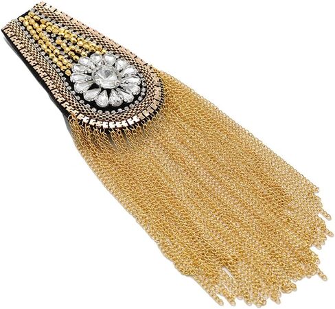 1 Pair Crystal Beads Shoulder Epaulette Gold Tassel Blazer Shoulder Epaulets Punk Fring Shoulder Badge Brooch Pin in Kuwait