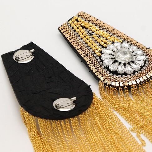 1 Pair Crystal Beads Shoulder Epaulette Gold Tassel Blazer Shoulder Epaulets Punk Fring Shoulder Badge Brooch Pin in Kuwait