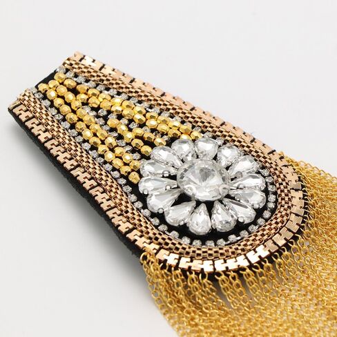 1 Pair Crystal Beads Shoulder Epaulette Gold Tassel Blazer Shoulder Epaulets Punk Fring Shoulder Badge Brooch Pin in Kuwait