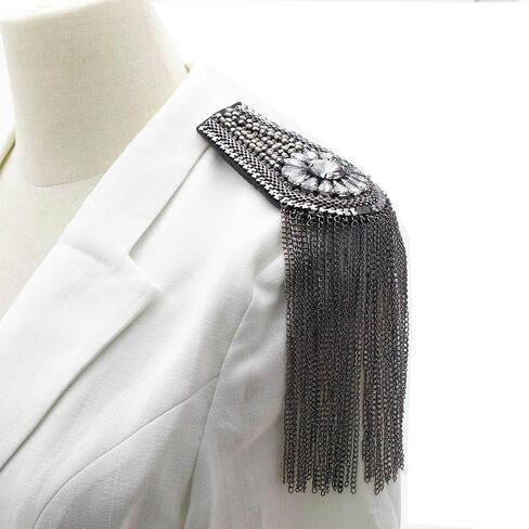 1 Pair Crystal Beads Shoulder Epaulette Gold Tassel Blazer Shoulder Epaulets Punk Fring Shoulder Badge Brooch Pin in Kuwait