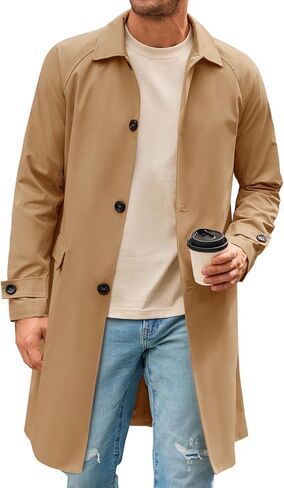 Runcati Mens Trench Coat Slim Fit Single Breasted Long Windbreaker Jacket Classic Lapel Casual Overcoat in Saudi Arabia