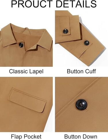 Runcati Mens Trench Coat Slim Fit Single Breasted Long Windbreaker Jacket Classic Lapel Casual Overcoat in Saudi Arabia