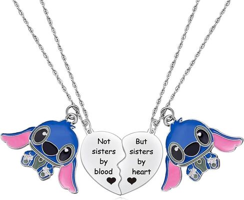 قلادة غرزة لأفضل الأصدقاء - هدايا الصداقة لـ Lilo and Stitch، مجموعة من قلادة BFF على شكل قلب لـ 2 Stitch Stuff Jewelry لأصدقائك Bestie. in Saudi Arabia
