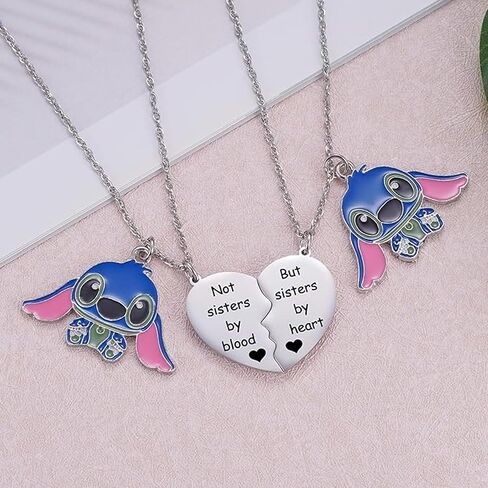قلادة غرزة لأفضل الأصدقاء - هدايا الصداقة لـ Lilo and Stitch، مجموعة من قلادة BFF على شكل قلب لـ 2 Stitch Stuff Jewelry لأصدقائك Bestie. in Saudi Arabia