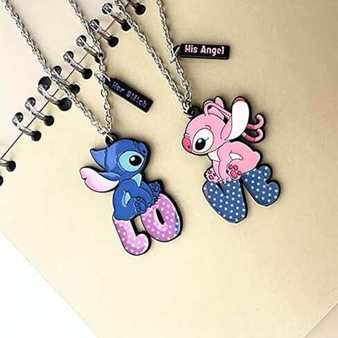 قلادة غرزة لأفضل الأصدقاء - هدايا الصداقة لـ Lilo and Stitch، مجموعة من قلادة BFF على شكل قلب لـ 2 Stitch Stuff Jewelry لأصدقائك Bestie. in Saudi Arabia