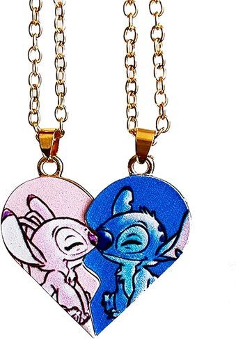 قلادة غرزة لأفضل الأصدقاء - هدايا الصداقة لـ Lilo and Stitch، مجموعة من قلادة BFF على شكل قلب لـ 2 Stitch Stuff Jewelry لأصدقائك Bestie. in Saudi Arabia