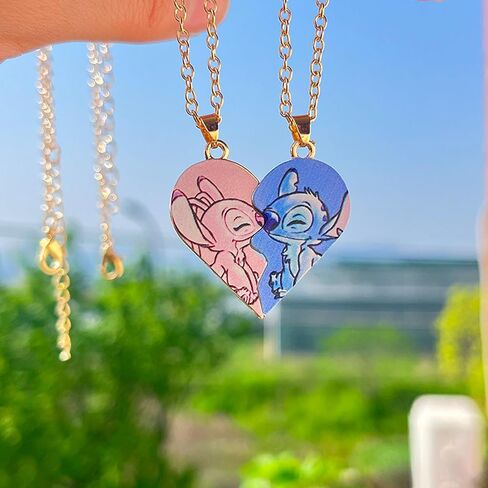 قلادة غرزة لأفضل الأصدقاء - هدايا الصداقة لـ Lilo and Stitch، مجموعة من قلادة BFF على شكل قلب لـ 2 Stitch Stuff Jewelry لأصدقائك Bestie. in Saudi Arabia
