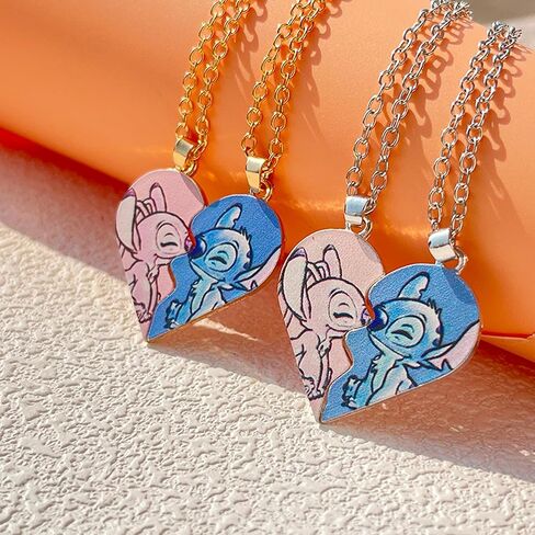 قلادة غرزة لأفضل الأصدقاء - هدايا الصداقة لـ Lilo and Stitch، مجموعة من قلادة BFF على شكل قلب لـ 2 Stitch Stuff Jewelry لأصدقائك Bestie. in Saudi Arabia