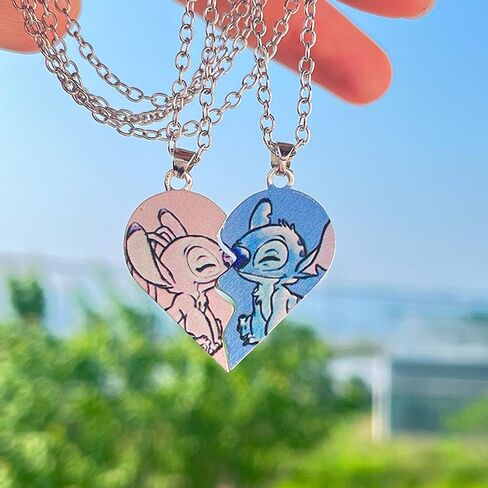 قلادة غرزة لأفضل الأصدقاء - هدايا الصداقة لـ Lilo and Stitch، مجموعة من قلادة BFF على شكل قلب لـ 2 Stitch Stuff Jewelry لأصدقائك Bestie. in Saudi Arabia