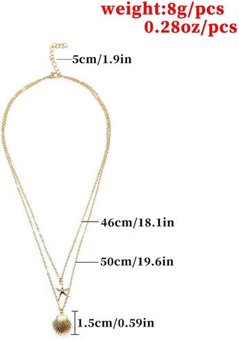 Boho Starfish Seashell Layered Necklace Gold Silver Plated Dainty Charm Double Layer Sea Shell Lucky Stars Ocean Animal Chain Necklace for Women Teen Girls Hawaiian Summer Beach Vacation Trendy Jewelry Gifts in Saudi Arabia