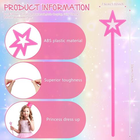2 Pcs 13 Inch Star Wand Elf Baton Angel Wand Angel Fairy Wand Plating Wand Sticks for Princess Birthday Party Wedding Halloween Christmas Costume Cosplay Dress up Accessories（Pink） in Kuwait