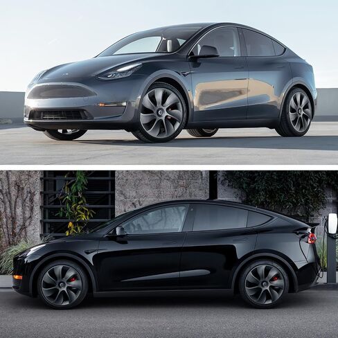 أغطية عجلات موديل Y Hubcaps مقاس 19 بوصة تناسب طراز Tesla Y 2020-2024 Gemini Rim غطاء واقي بديل موديل Y ملحقات أسود مطفي 4 قطع، TMY-G-02 in Kuwait