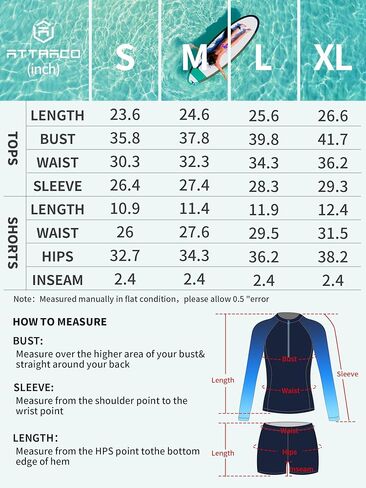 قمصان سباحة نسائية من ATTRACO مكونة من قطعتين من الطفح الجلدي بعامل حماية من الأشعة فوق البنفسجية 50+ وأكمام طويلة وحمالة صدر مدمجة وسحاب أمامي in Kuwait