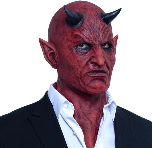 Ghoulish Productions Lucifer Red Demons Mask With Black Horms, Demon Scary Latex Mask Hyper Mask Line Adult Collectible Mask in Kuwait