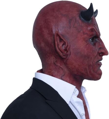 Ghoulish Productions Lucifer Red Demons Mask With Black Horms, Demon Scary Latex Mask Hyper Mask Line Adult Collectible Mask in Kuwait