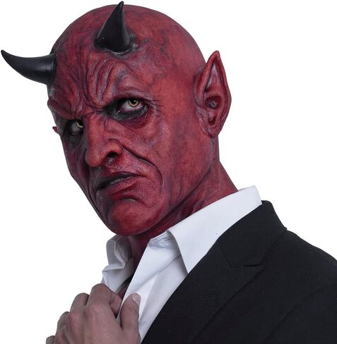 Ghoulish Productions Lucifer Red Demons Mask With Black Horms, Demon Scary Latex Mask Hyper Mask Line Adult Collectible Mask in Kuwait