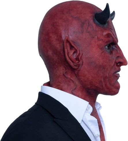 Ghoulish Productions Lucifer Red Demons Mask With Black Horms, Demon Scary Latex Mask Hyper Mask Line Adult Collectible Mask in Kuwait