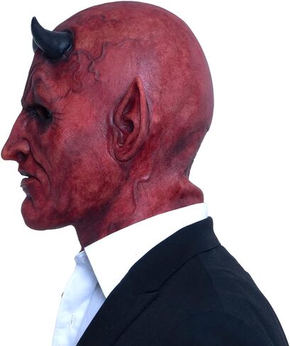 Ghoulish Productions Lucifer Red Demons Mask With Black Horms, Demon Scary Latex Mask Hyper Mask Line Adult Collectible Mask in Kuwait