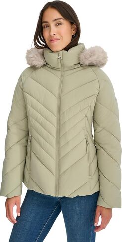Tommy Hilfiger Women's Faux Fur Trimmed Short Puffer in Saudi Arabia