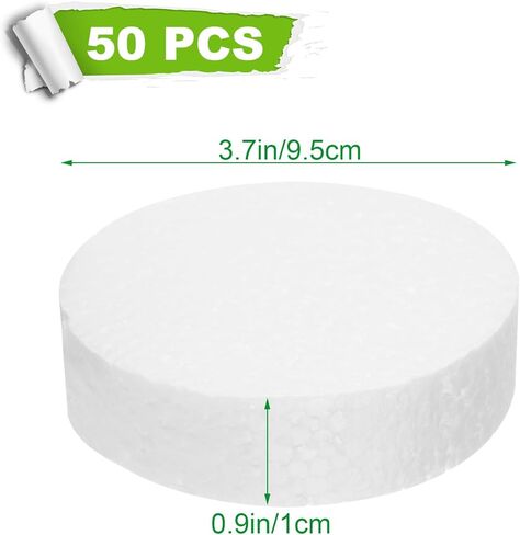 50 عبوة من دوائر إسفنجية مقاس 3.74 بوصة للحرف اليدوية (1 بوصة سميكة) قرص إسفنجي مستدير دائرة إسفنجية للمشاريع الفنية التي تصنعها بنفسك (أبيض) in Kuwait