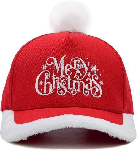 Merry Christmas Hat for Kids, Adjustable Embroidered Toddler Xmas Holiday Baseball Cap with Pom Pom in Saudi Arabia