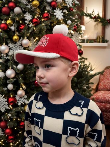Merry Christmas Hat for Kids, Adjustable Embroidered Toddler Xmas Holiday Baseball Cap with Pom Pom in Saudi Arabia