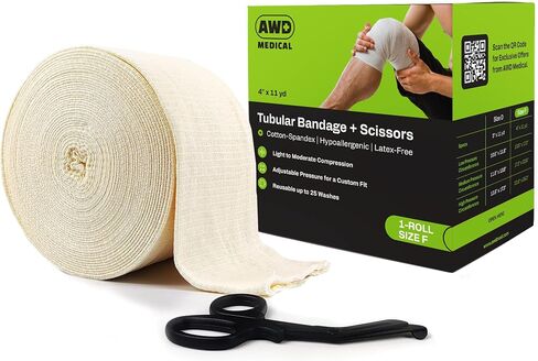 Elasticated Tubular Support Bandage - Reusable Compression Wrap for Joint Pain Relief - Stockinette Tubing for Large Knees/Medium Thigh - Black (Size F - 4 inches x 11 Yards) + Scissors in Saudi Arabia