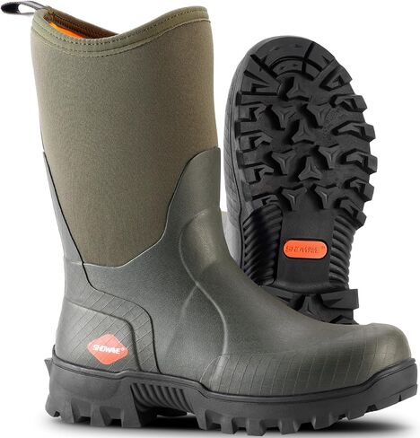 Showave Men's Mid Calf Rubber Work Boots Waterproof Rain Boots Insulated Mud Boots with Comfortable Sports Soles in Kuwait