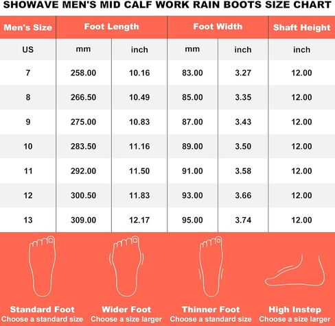 Showave Men's Mid Calf Rubber Work Boots Waterproof Rain Boots Insulated Mud Boots with Comfortable Sports Soles in Kuwait
