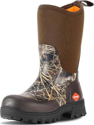 Showave Men's Mid Calf Rubber Work Boots Waterproof Rain Boots Insulated Mud Boots with Comfortable Sports Soles in Kuwait