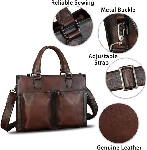 Genuine Leather Messenger Bag Briefcase for Men Vintage Real Leather Shoulder Bag Crossbody Bag Computer Laptop Bag in Kuwait