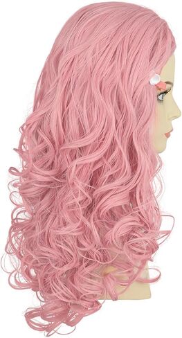 VGbeaty Girls Long Wavy Pink Wig with Pink Heart Hair Clip Disney Descendants Bridget Cosplay Wig Halloween Costume Wig in Kuwait