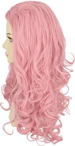 VGbeaty Girls Long Wavy Pink Wig with Pink Heart Hair Clip Disney Descendants Bridget Cosplay Wig Halloween Costume Wig in Kuwait