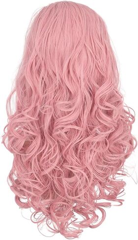 VGbeaty Girls Long Wavy Pink Wig with Pink Heart Hair Clip Disney Descendants Bridget Cosplay Wig Halloween Costume Wig in Kuwait