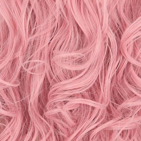 VGbeaty Girls Long Wavy Pink Wig with Pink Heart Hair Clip Disney Descendants Bridget Cosplay Wig Halloween Costume Wig in Kuwait