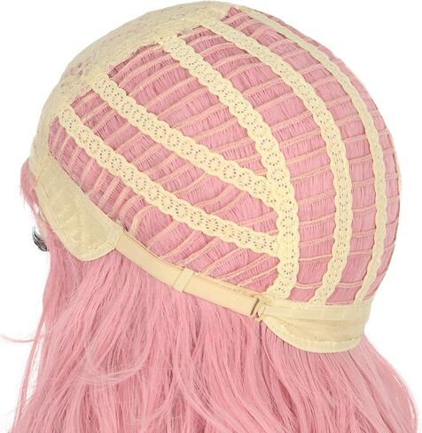 VGbeaty Girls Long Wavy Pink Wig with Pink Heart Hair Clip Disney Descendants Bridget Cosplay Wig Halloween Costume Wig in Kuwait