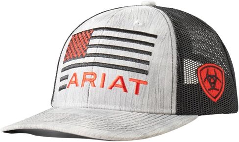 قبعة مطرزة بالعلم الأمريكي للشباب من ARIAT، رمادي/أبيض in Saudi Arabia