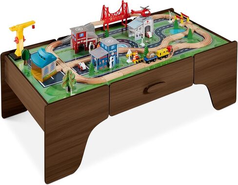 Best Choice Products 35-Piece Train Table, Large Multipurpose Wooden Toy Activity Playset for Children w/Tracks, Accessories, Reversible Table Top in Saudi Arabia