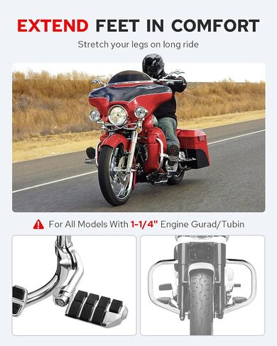 Benlari Highway Pegs,1.25" Motorcycle Highway Foot Pegs 304 Stainless Steel Long Angled Compatible With Harley Davidson Touring Street Glide Road Sportster fits 1-1/4"(32mm) Engine Guard(Chrome） in Saudi Arabia