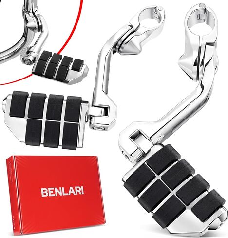 Benlari Highway Pegs,1.25" Motorcycle Highway Foot Pegs 304 Stainless Steel Long Angled Compatible With Harley Davidson Touring Street Glide Road Sportster fits 1-1/4"(32mm) Engine Guard(Chrome） in Saudi Arabia